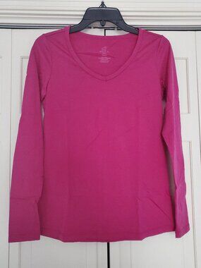 Woolx Layla Merino Wool Blend V Neck Top Small Berry Punch